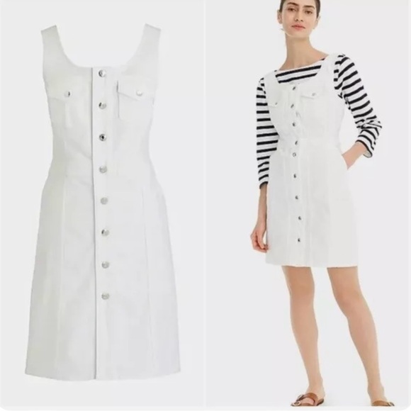 J. Crew White Denim button-down scoopneck dress with pockets - Picture 1 of 10